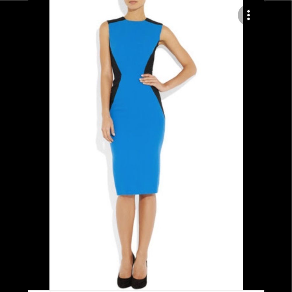 Victoria Beckham sleeveless blue black Color block midi dress